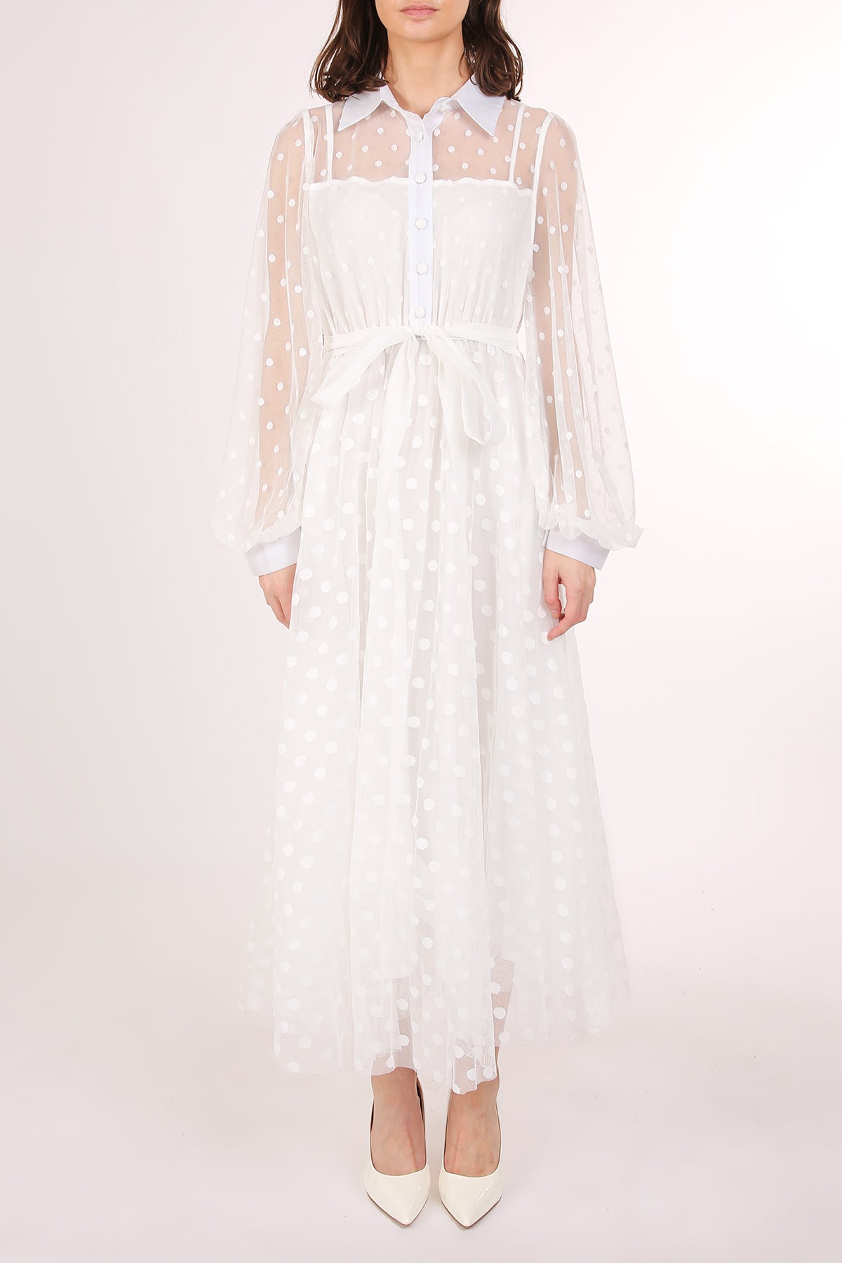Alexis Polka Dot Printed Sheer Maxi Shirt Dress - Shop Beulah Style