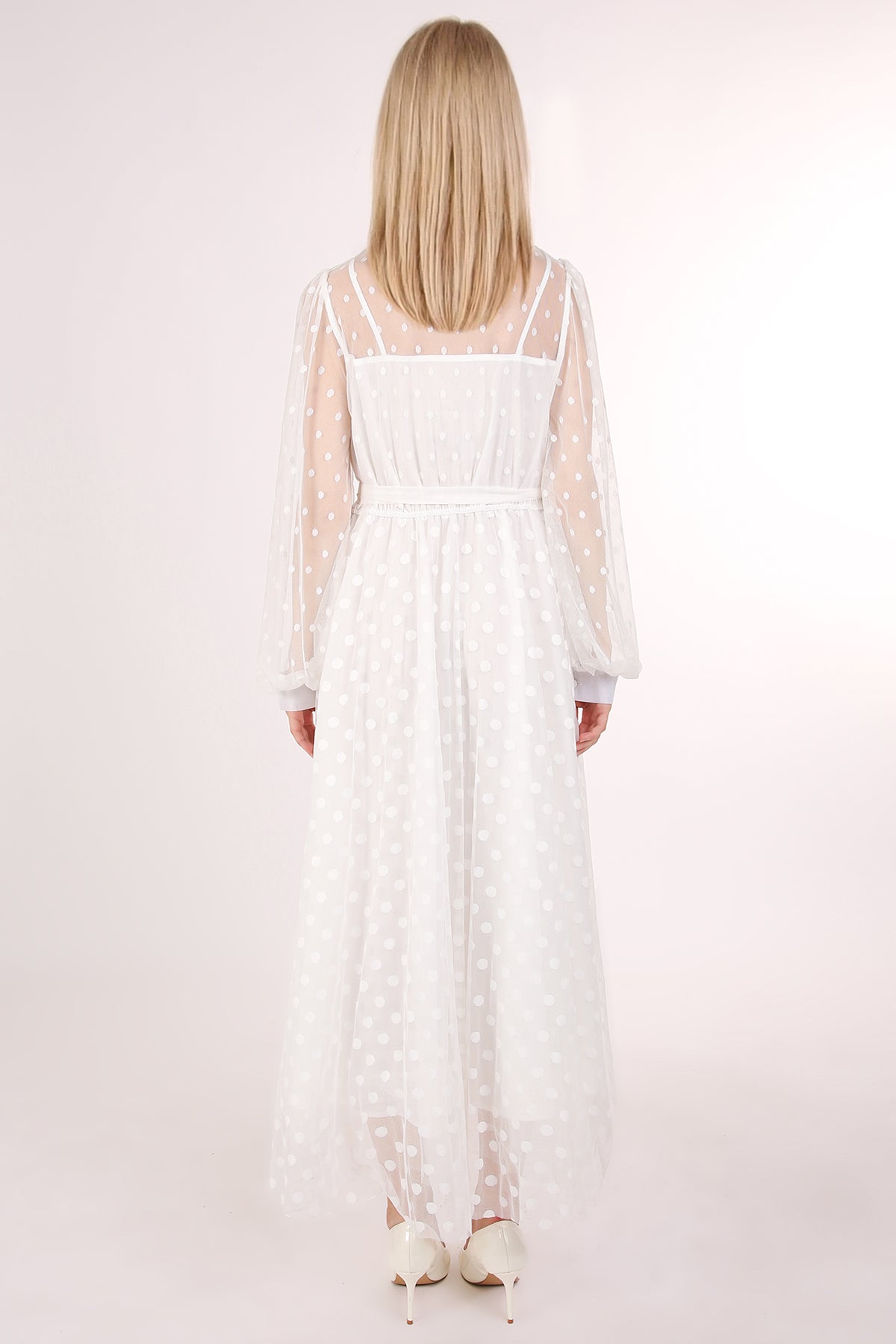 Samantha Polka Dot Printed Sheer Maxi Shirt Dress - Shop Beulah Style