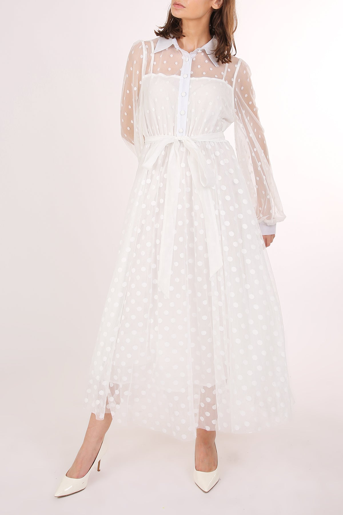 Alexis Polka Dot Printed Sheer Maxi Shirt Dress - Shop Beulah Style