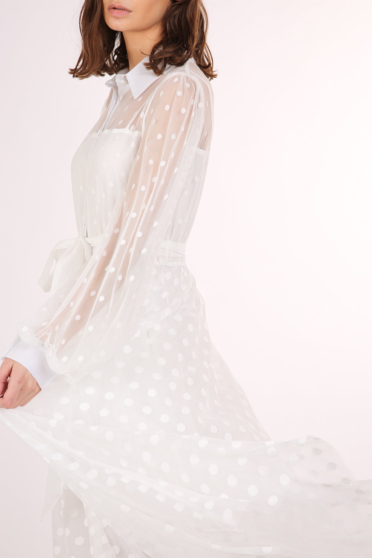 Alexis Polka Dot Printed Sheer Maxi Shirt Dress - Shop Beulah Style