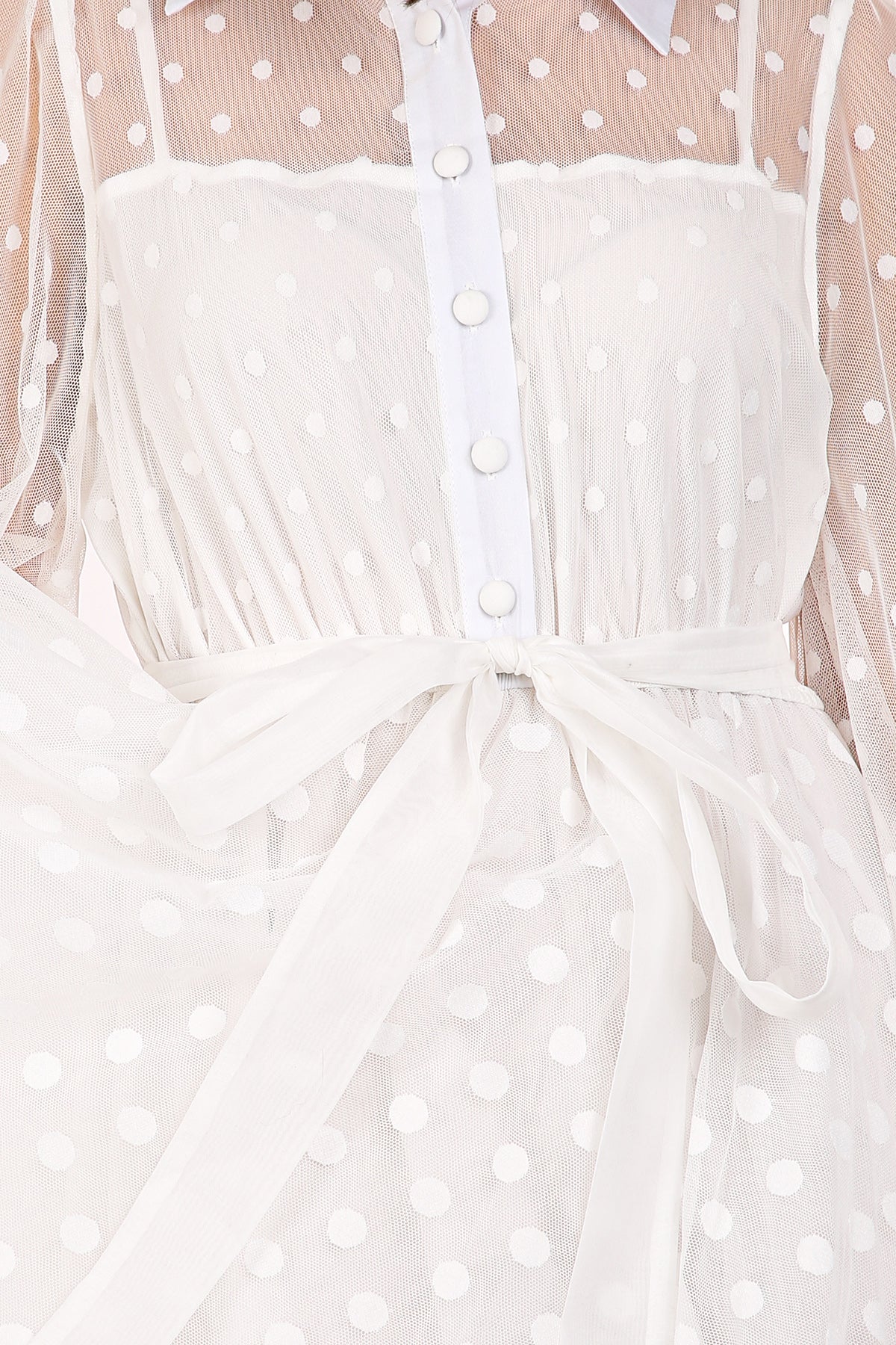Alexis Polka Dot Printed Sheer Maxi Shirt Dress - Shop Beulah Style