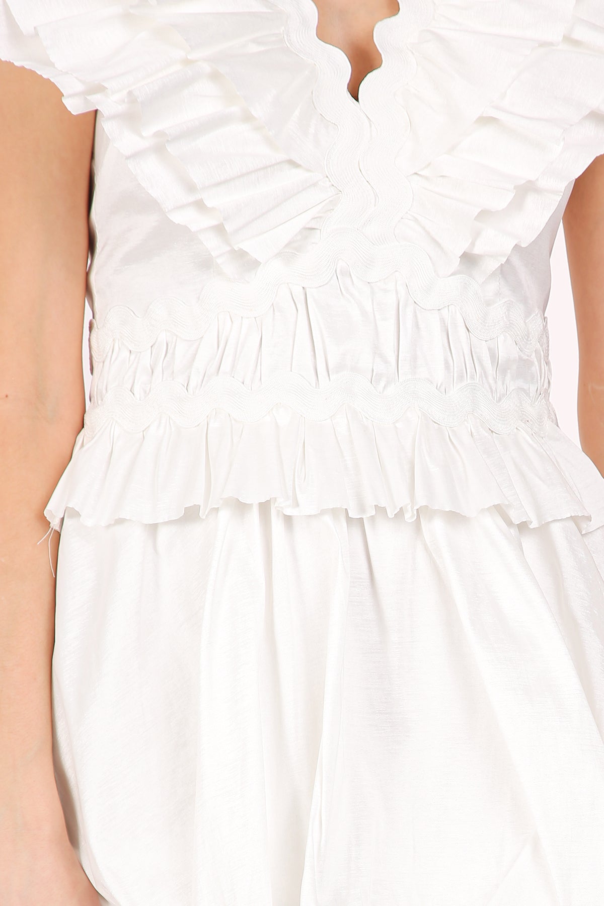 Eliana Tiered Ruffled Detail Lace Trim V-Neck Maxi Dress - Shop Beulah Style