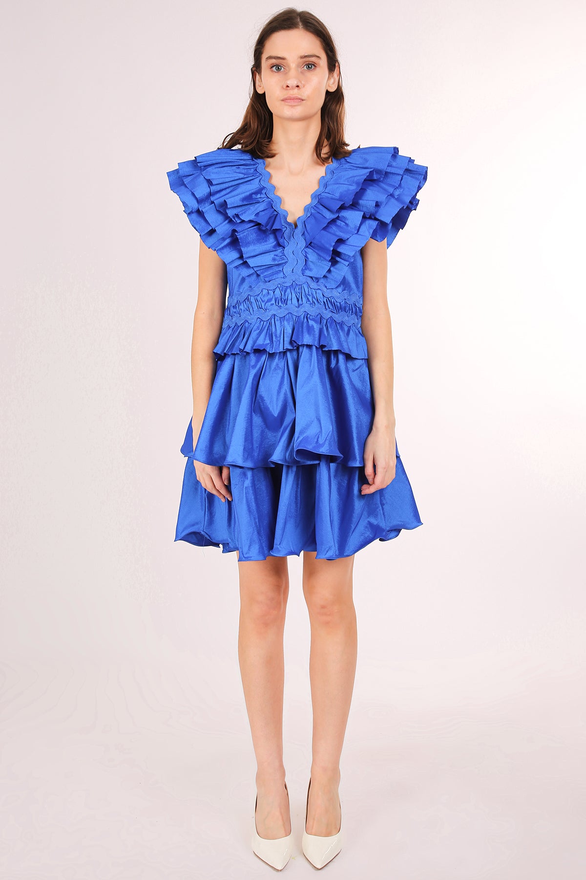 Liz Tiered Ruffled Detail Lace Trim V-Neck Mini Dress - Shop Beulah Style