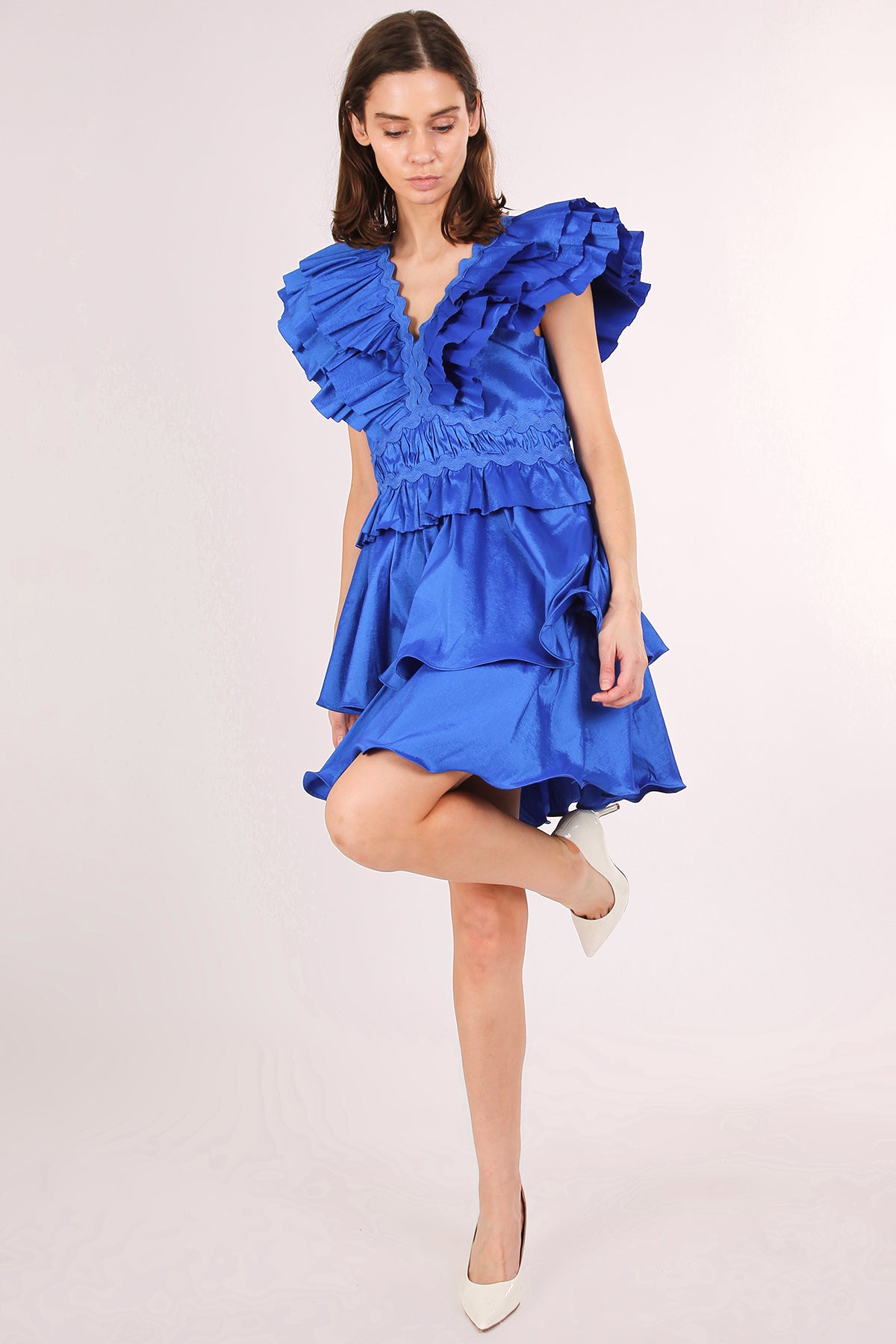 Liz Tiered Ruffled Detail Lace Trim V-Neck Mini Dress - Shop Beulah Style