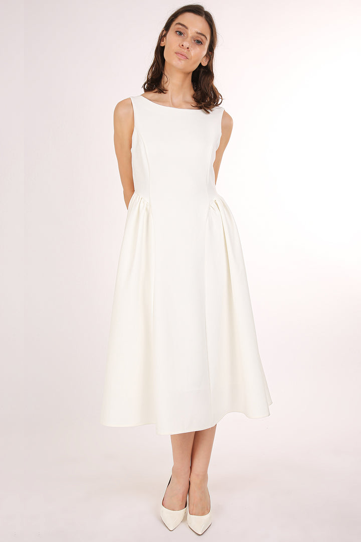 Danica A-Line Sleeveless Gathered Shift Midi Dress