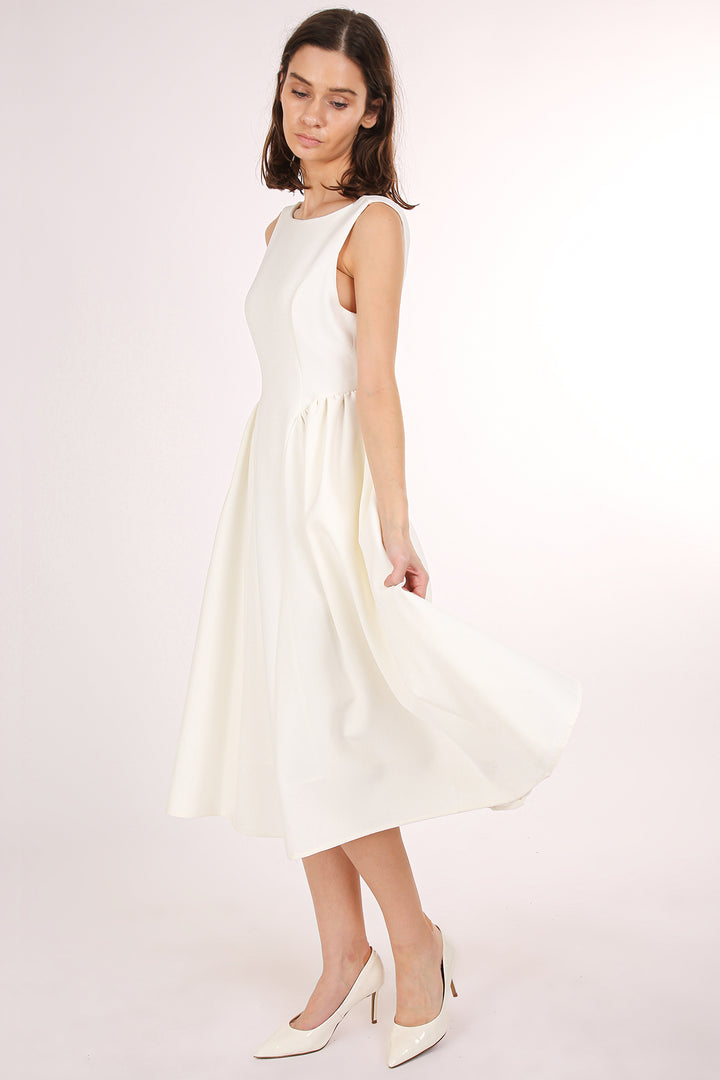 Danica A-Line Sleeveless Gathered Shift Midi Dress