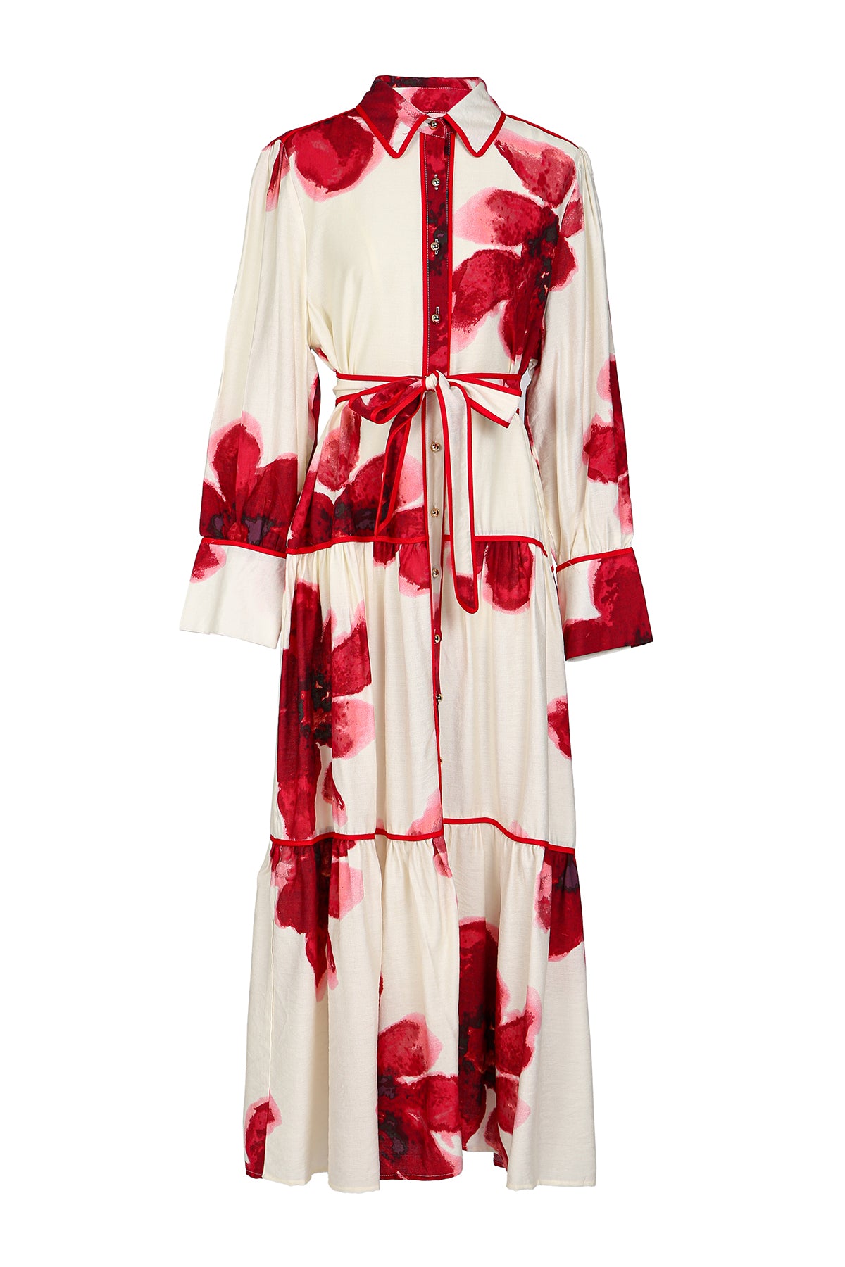 Oliver Watercolor Floral Print Belted A-Line Maxi Shirt Dress - Shop Beulah Style