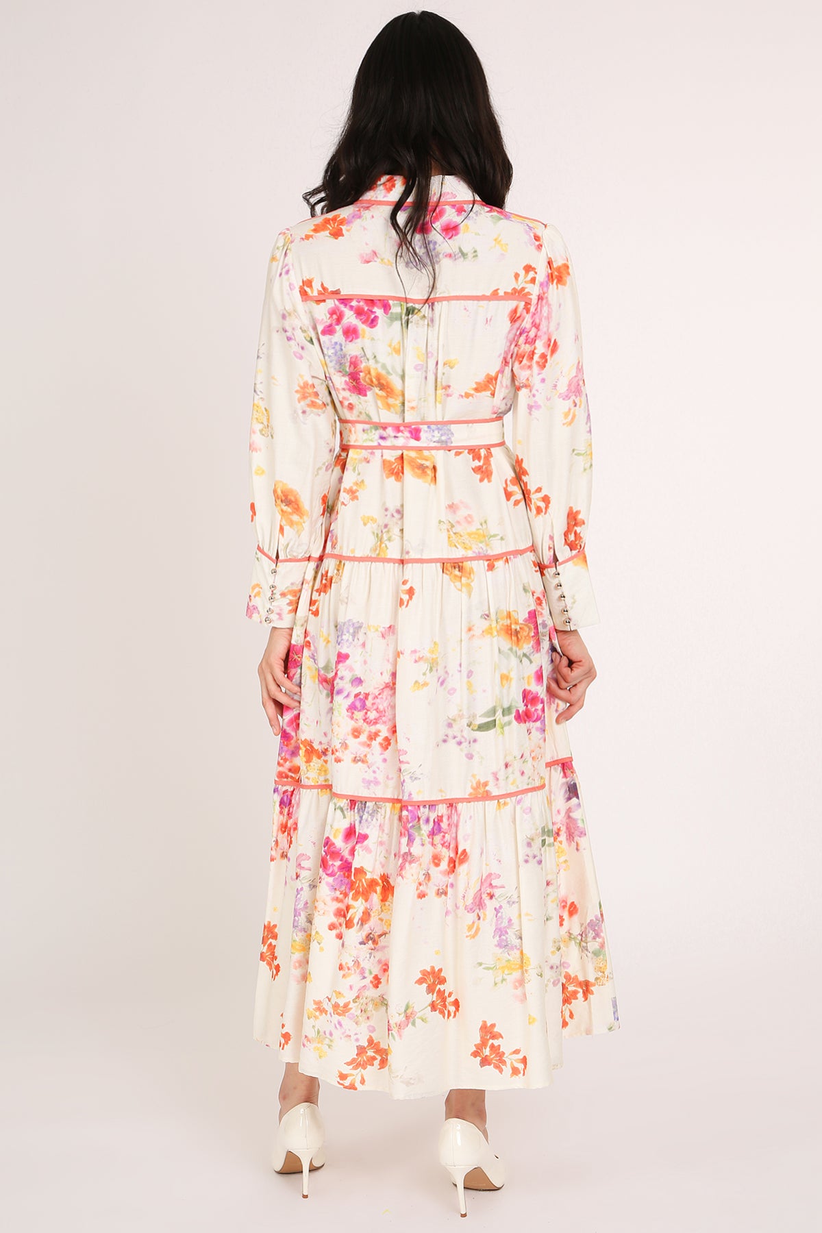 Sophia Painted Floral Print A-Line Tiered Maxi Shirt Dress - Shop Beulah Style