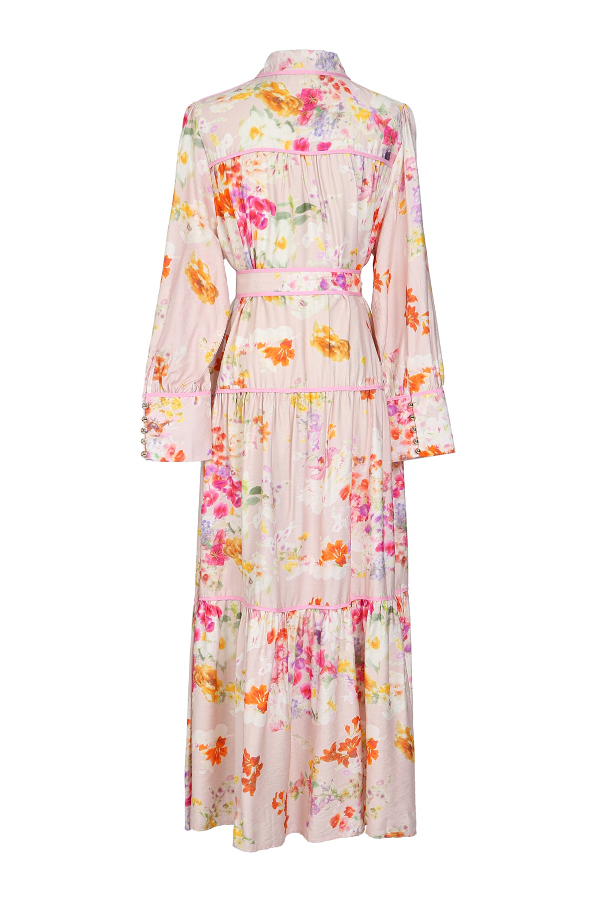 Sophia Painted Floral Print A-Line Tiered Maxi Shirt Dress - Shop Beulah Style
