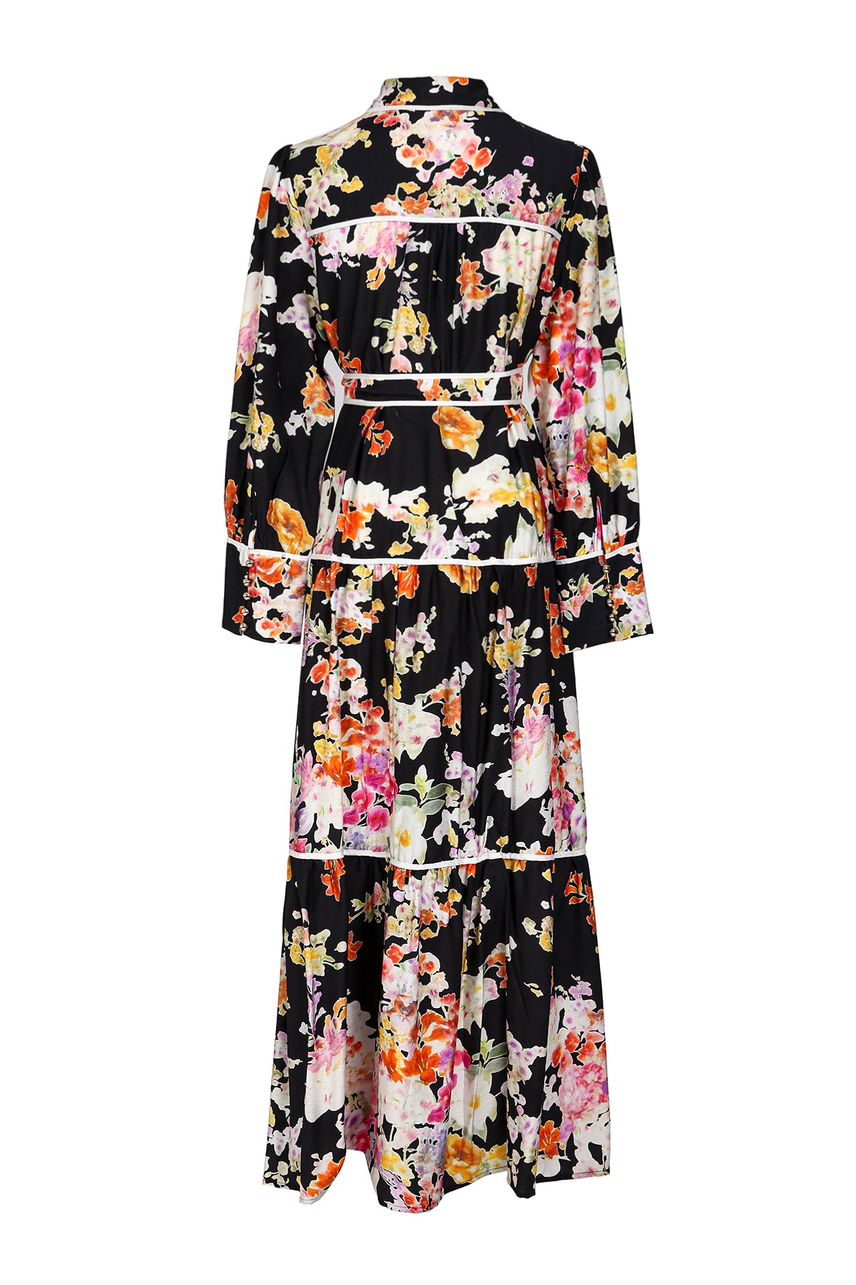 Sophia Painted Floral Print A-Line Tiered Maxi Shirt Dress - Shop Beulah Style