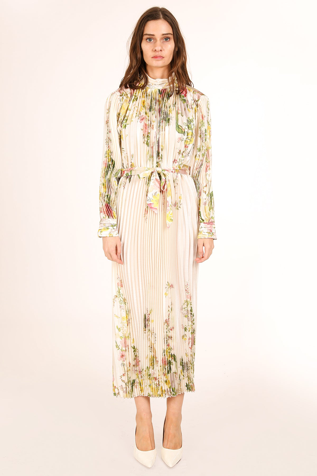 Anais Artistic Floral Print Pleated Midi Dress - Shop Beulah Style