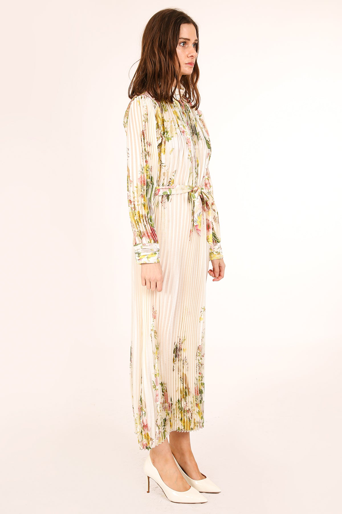 Anais Artistic Floral Print Pleated Midi Dress - Shop Beulah Style