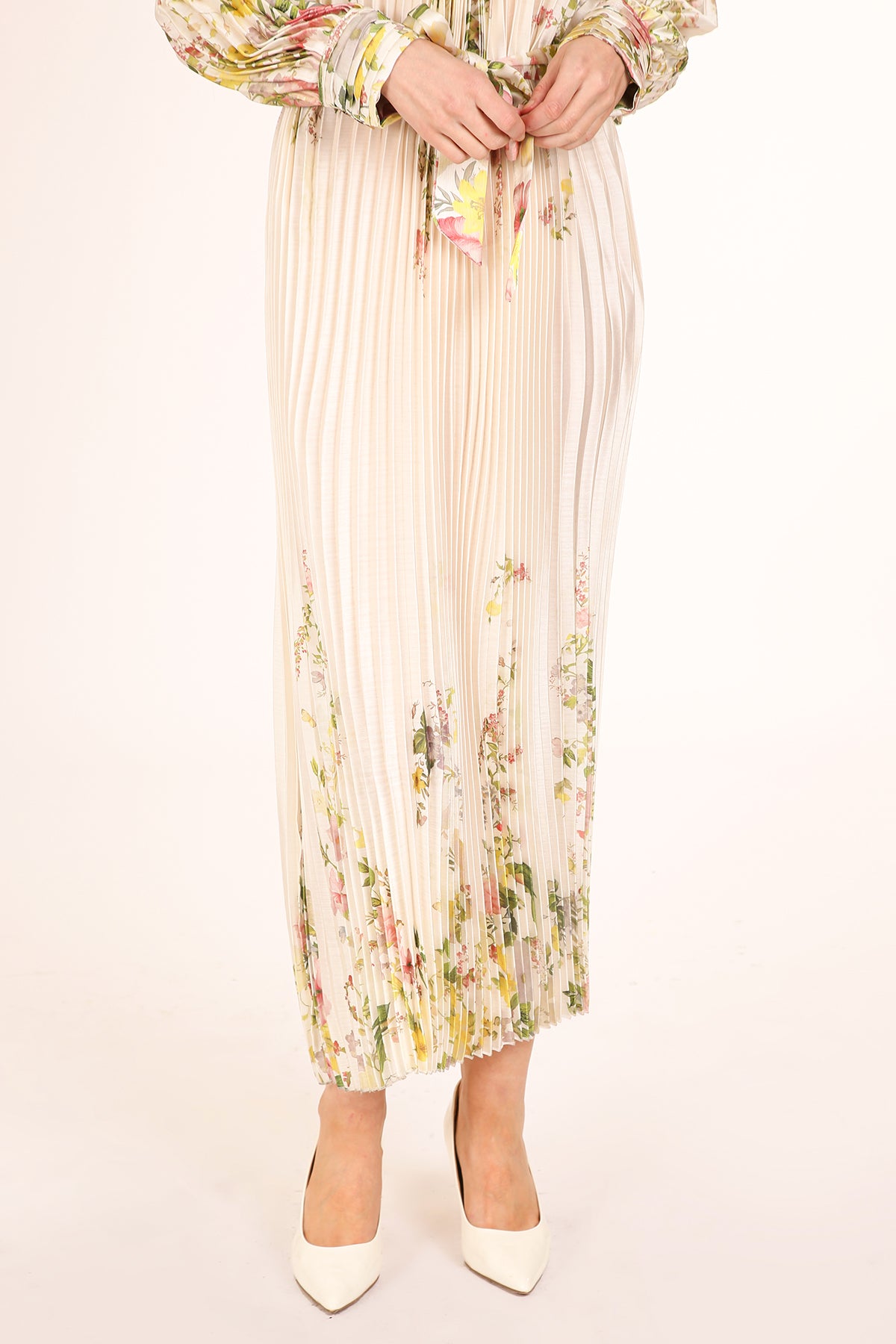 Anais Artistic Floral Print Pleated Midi Dress - Shop Beulah Style