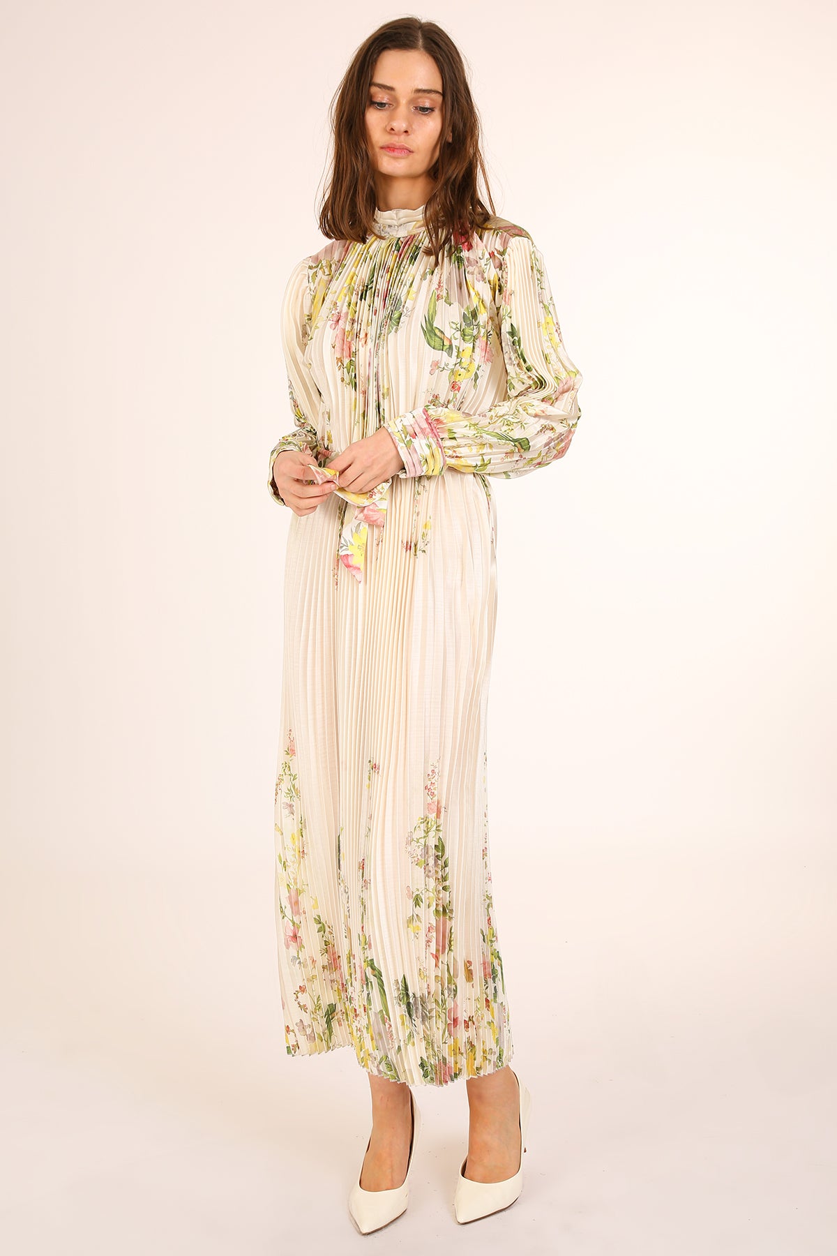green floral pleated midi dress Elodie Jersey Maxi Dress-Green, Ornamental Floweret