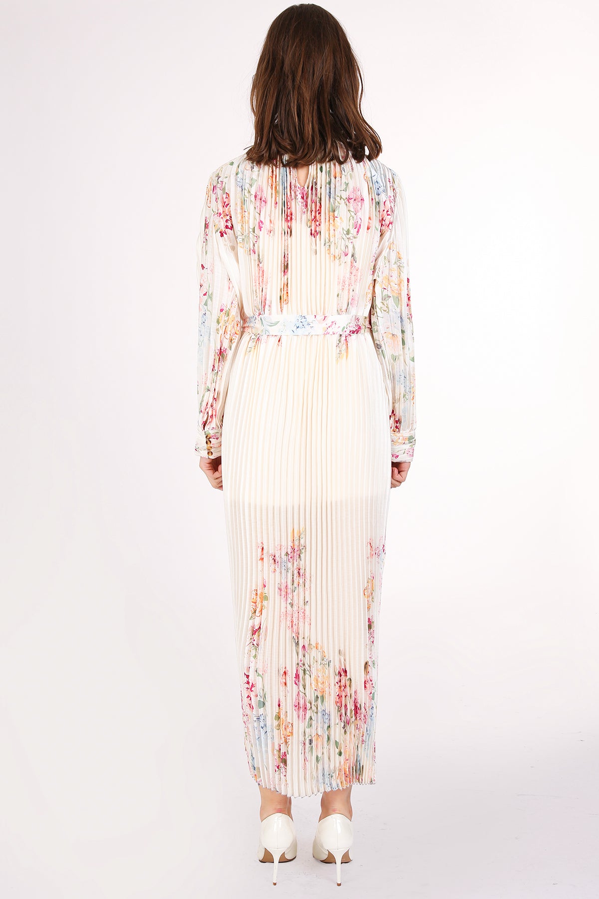 Anais Artistic Floral Print Pleated Midi Dress