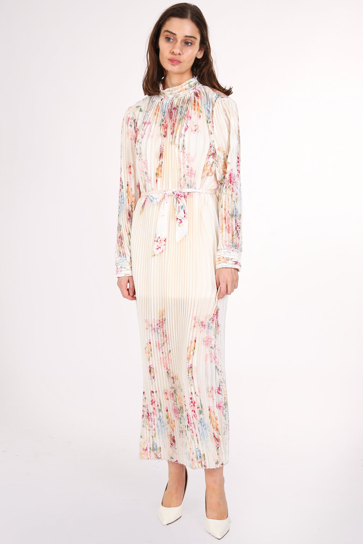 Anais Artistic Floral Print Pleated Midi Dress