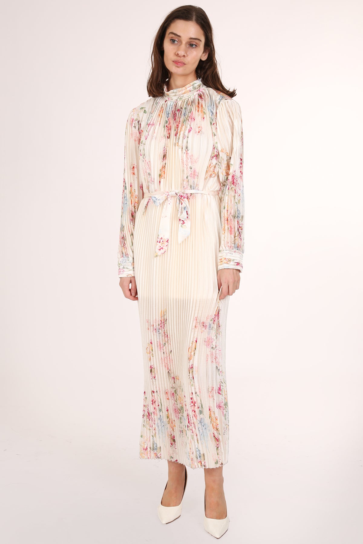 Anais Artistic Floral Print Pleated Midi Dress - Shop Beulah Style