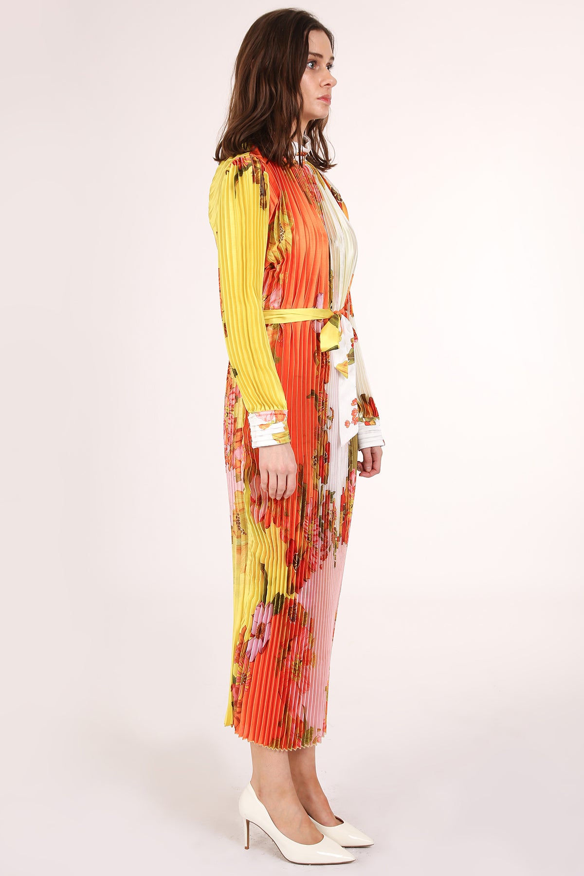 Aria Colorblock Multi-floral Print Pleated Midi Dress - Shop Beulah Style