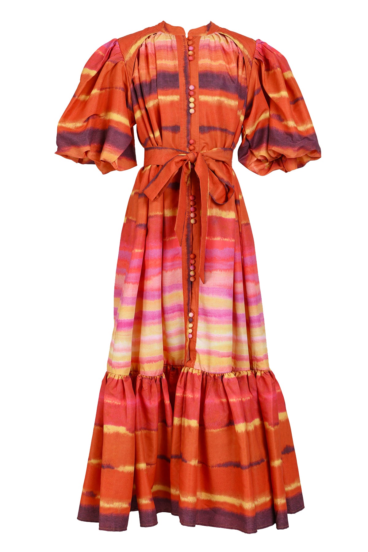 Isaac Abstract Print Belted Puff Flounce Maxi Dress - Shop Beulah Style