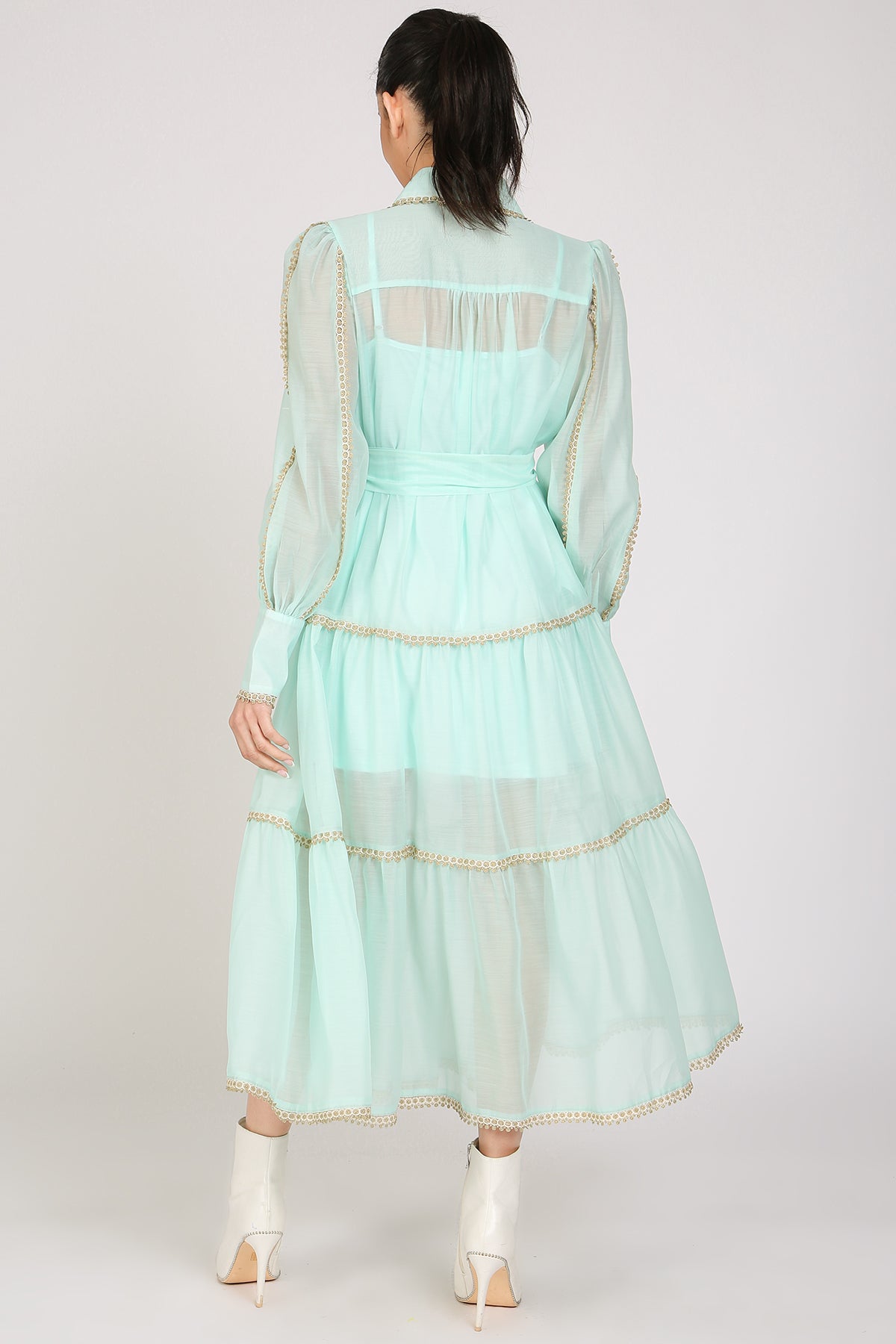 Glinda Lace Trim Details Tiered Sheer Maxi Dress - Shop Beulah Style