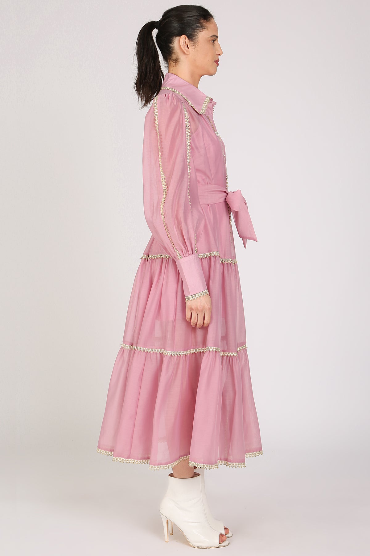 Glinda Lace Trim Details Tiered Sheer Maxi Dress - Shop Beulah Style