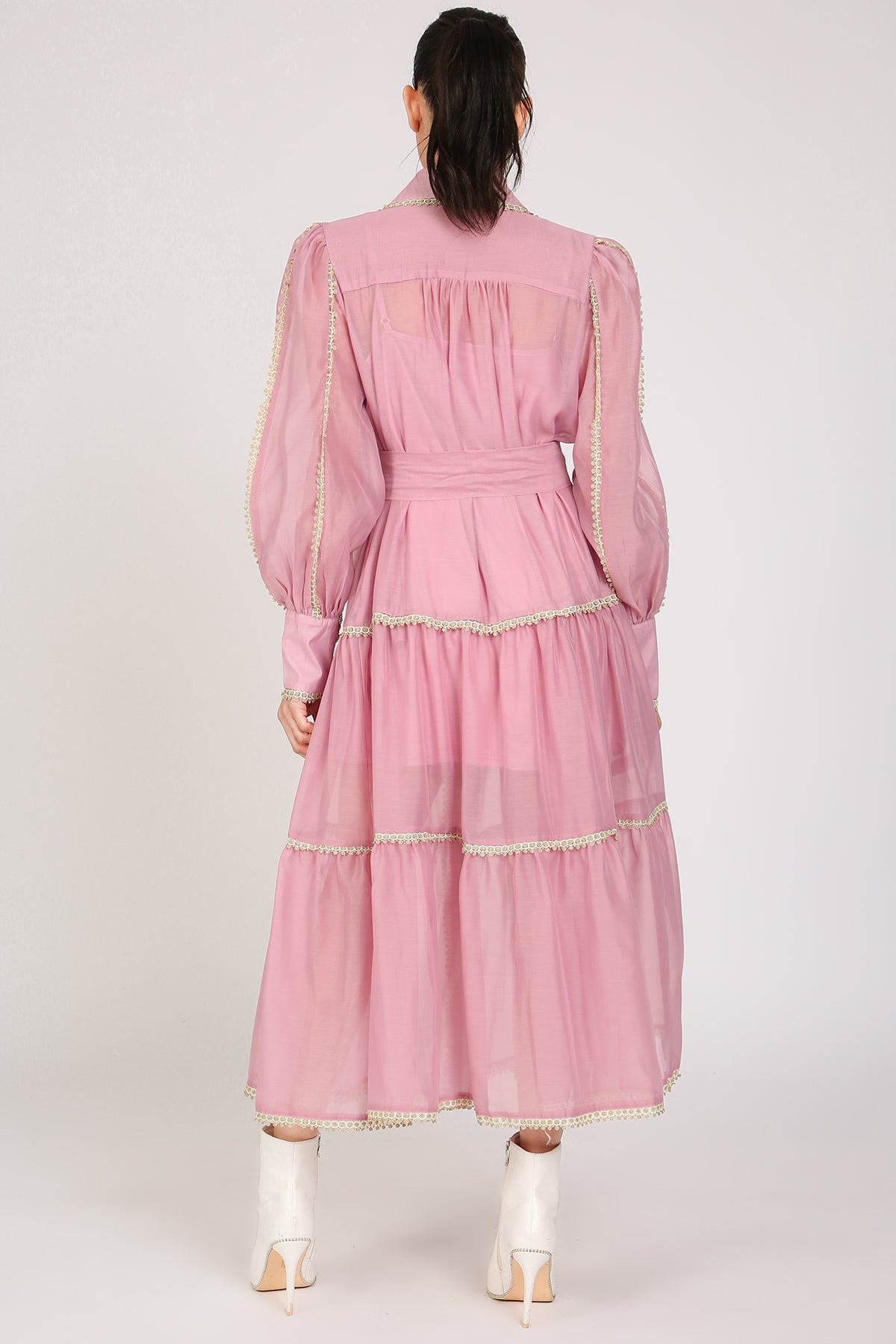 Glinda Lace Trim Details Tiered Sheer Maxi Dress - Shop Beulah Style