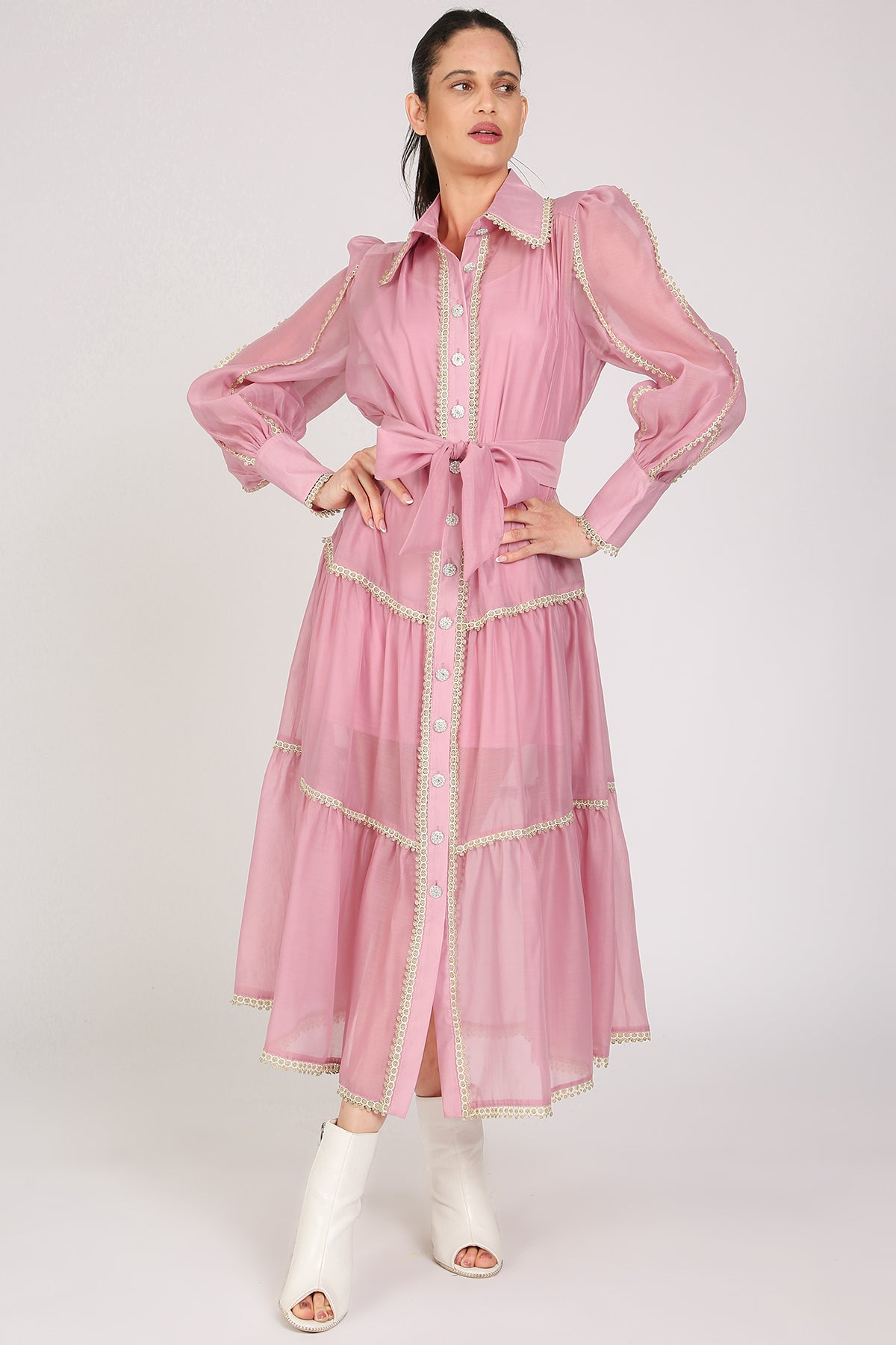 Glinda Lace Trim Details Tiered Sheer Maxi Dress - Shop Beulah Style