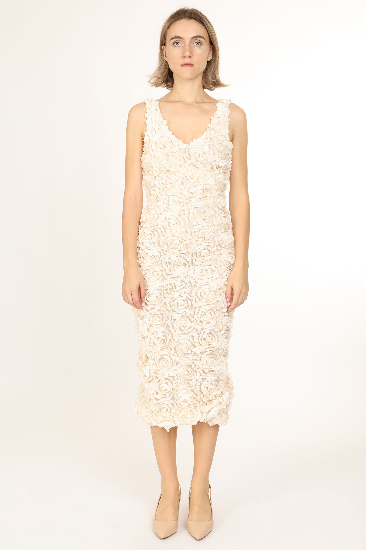 Morgan Petal Tulle Textured Mesh Bodycon Midi Dress