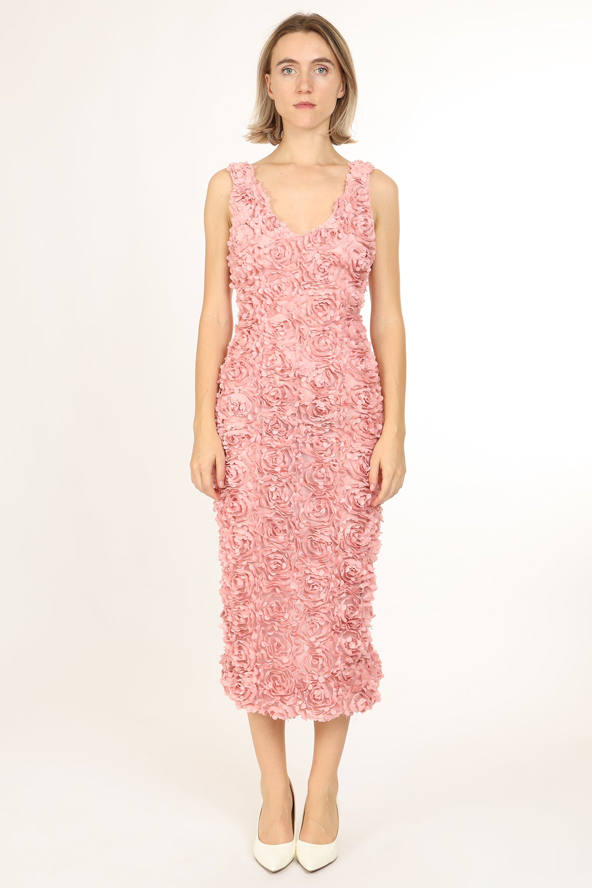 Morgan Petal Tulle Textured Mesh Bodycon Midi Dress - Shop Beulah Style