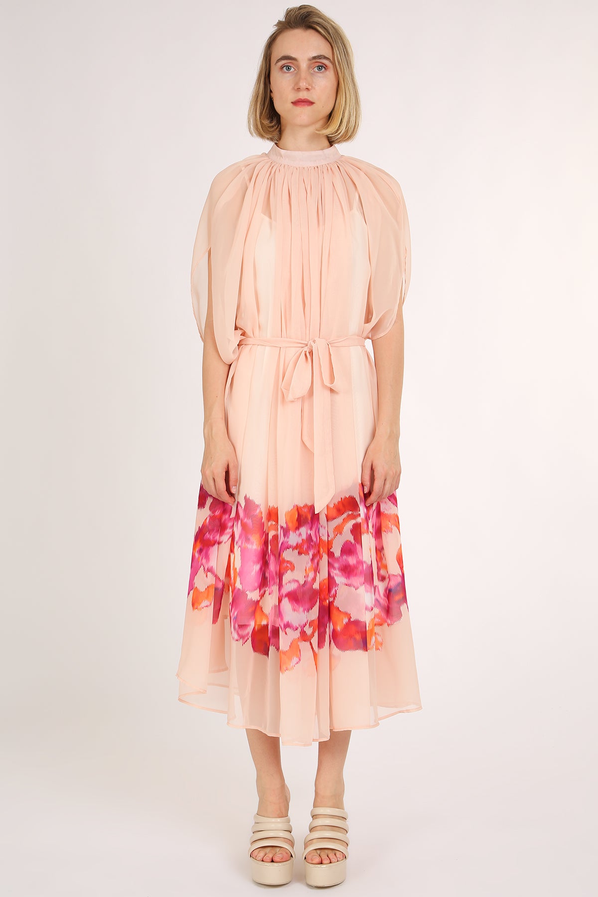 Abigail Floral Print Pleated Puff Chiffon Maxi Dress - Shop Beulah Style