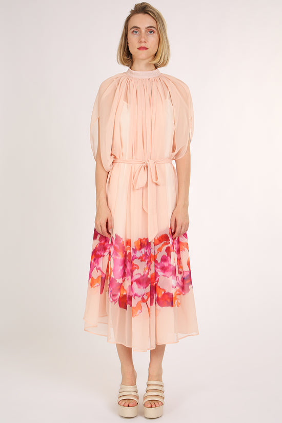 Abigail Floral Print Pleated Puff Chiffon Maxi Dress - Shop Beulah Style