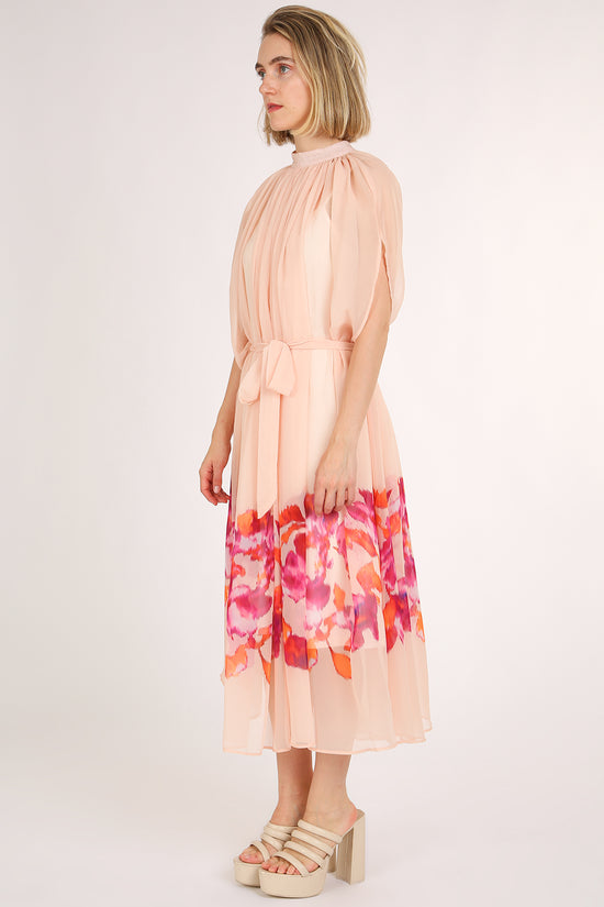 Abigail Floral Print Pleated Puff Chiffon Maxi Dress - Shop Beulah Style