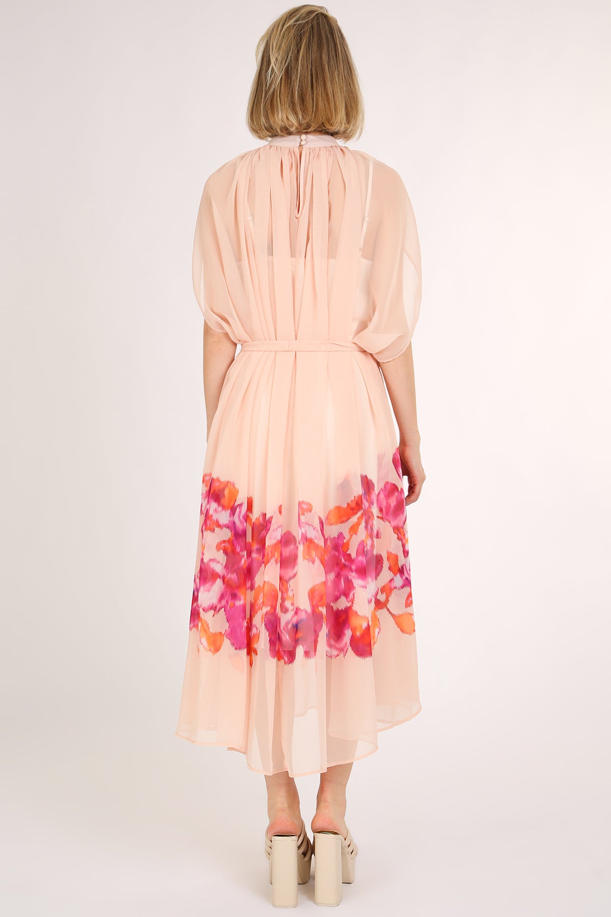 Abigail Floral Print Pleated Puff Chiffon Maxi Dress - Shop Beulah Style