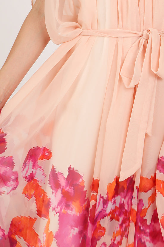Abigail Floral Print Pleated Puff Chiffon Maxi Dress - Shop Beulah Style