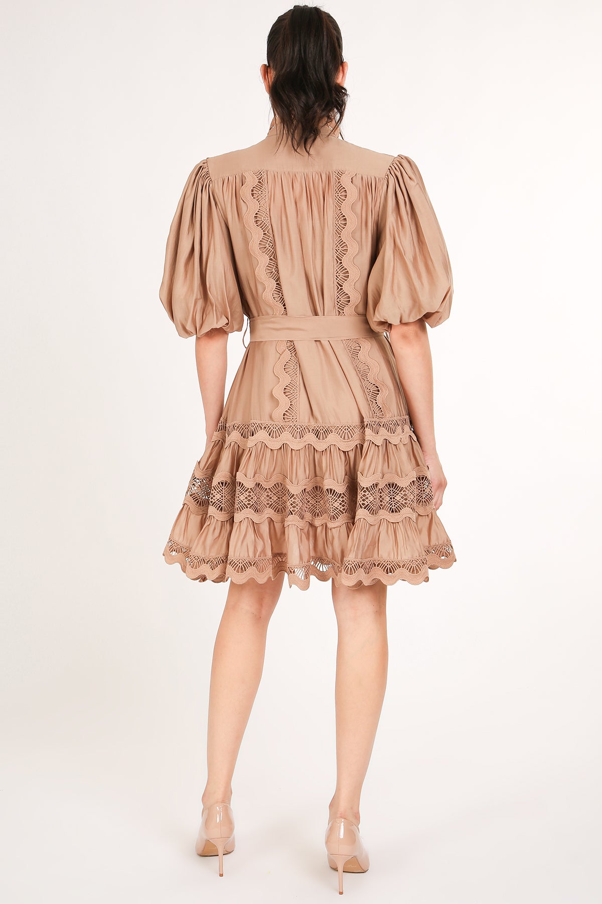 Rebecca Scallop Lace Trim Detail Ruffled A-Line Mini Dress - Shop Beulah Style