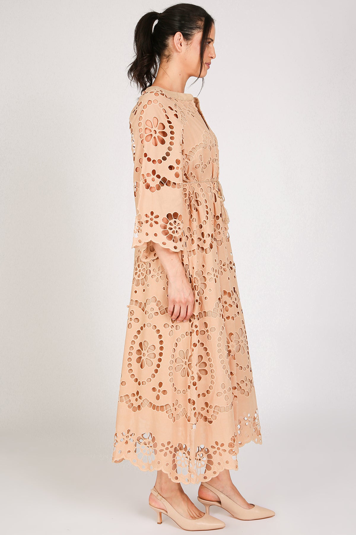 Molly Floral Eyelet V-Neck Belted Maxi Shift Dress - Shop Beulah Style
