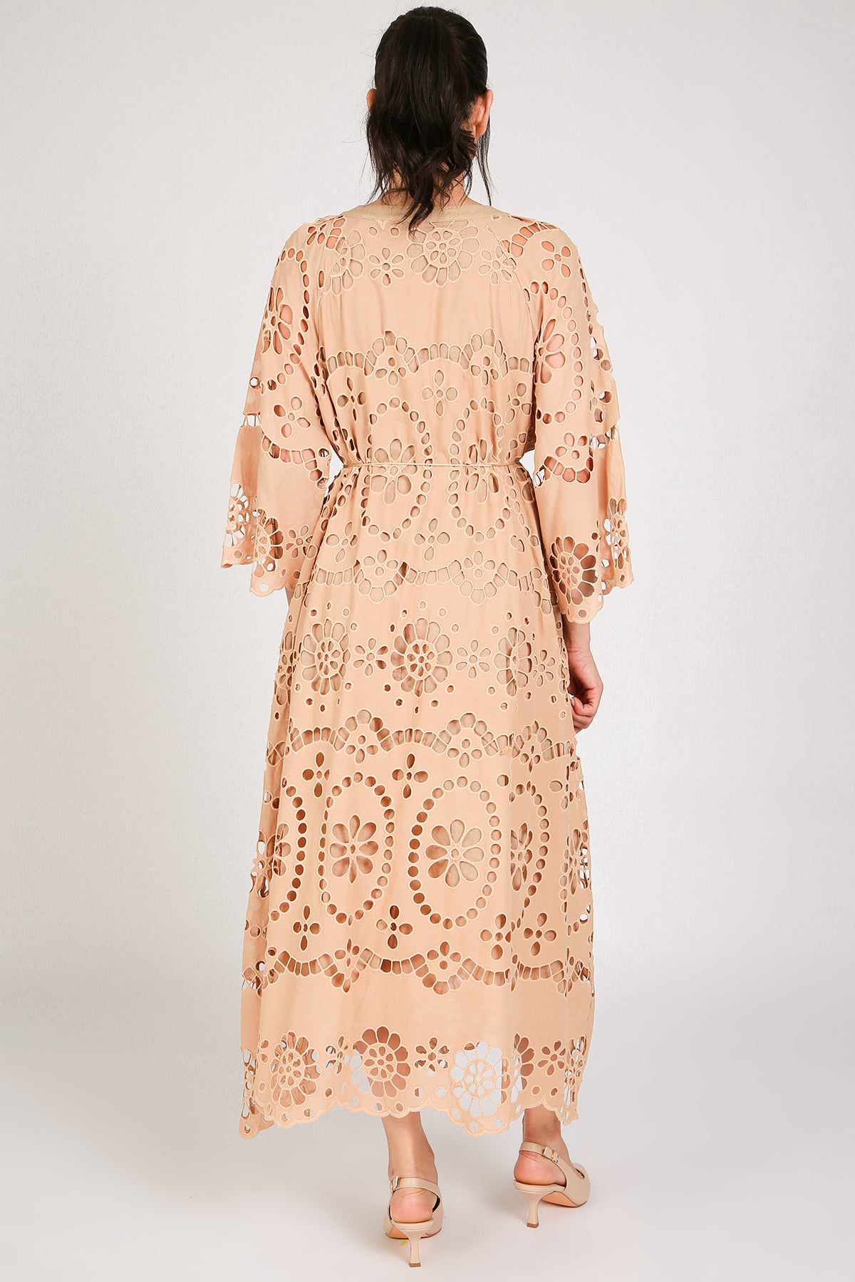 Molly Floral Eyelet V-Neck Belted Maxi Shift Dress - Shop Beulah Style
