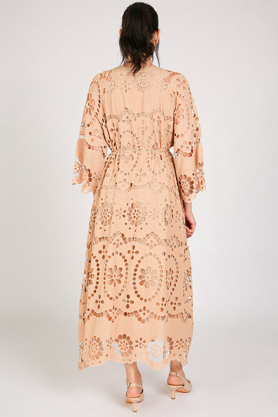 Molly Floral Eyelet V-Neck Belted Maxi Shift Dress - Shop Beulah Style