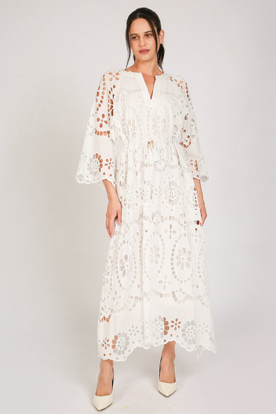 Molly Floral Eyelet V-Neck Belted Maxi Shift Dress - Shop Beulah Style