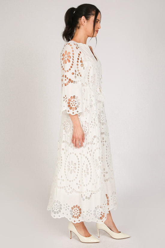 Molly Floral Eyelet V-Neck Belted Maxi Shift Dress - Shop Beulah Style