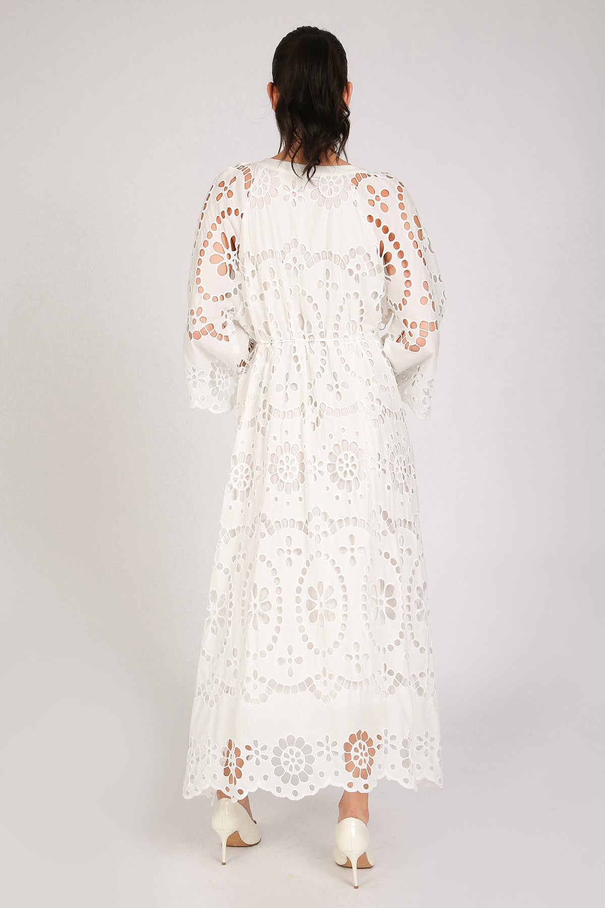 Molly Floral Eyelet V-Neck Belted Maxi Shift Dress - Shop Beulah Style