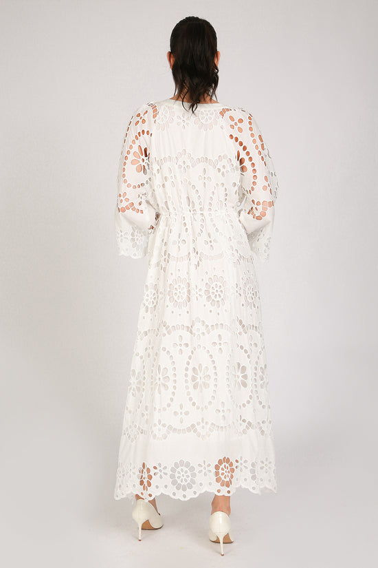 Molly Floral Eyelet V-Neck Belted Maxi Shift Dress - Shop Beulah Style