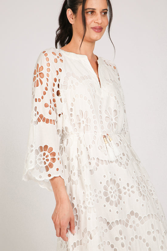 Molly Floral Eyelet V-Neck Belted Maxi Shift Dress - Shop Beulah Style
