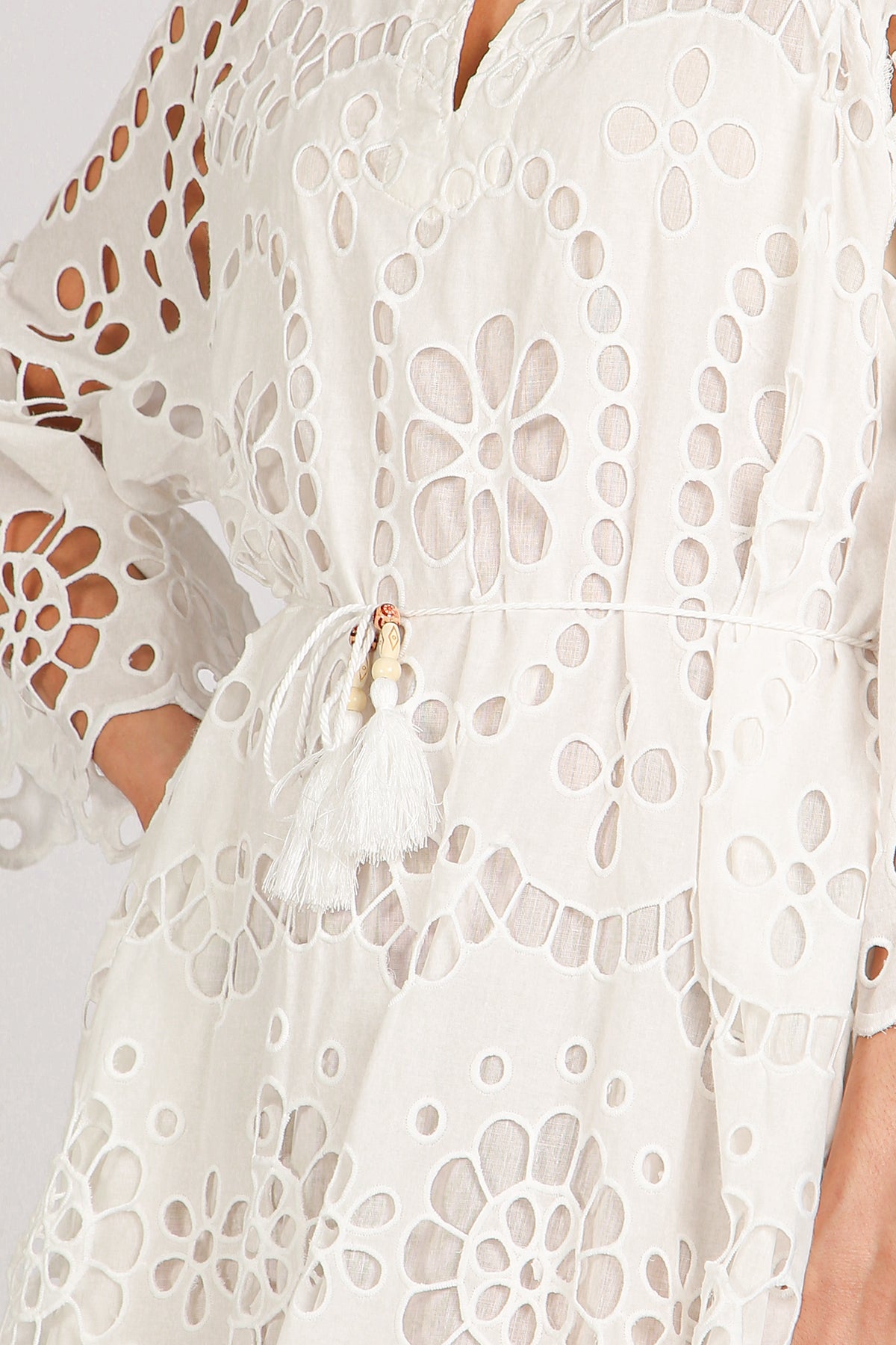 Molly Floral Eyelet V-Neck Belted Maxi Shift Dress - Shop Beulah Style