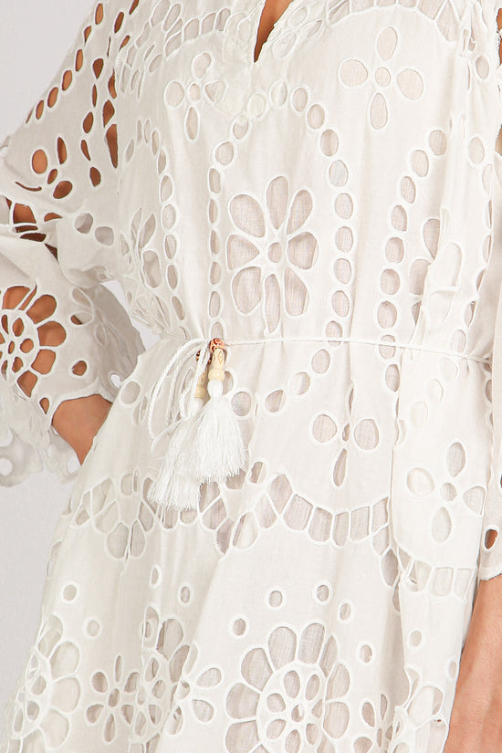 Molly Floral Eyelet V-Neck Belted Maxi Shift Dress - Shop Beulah Style