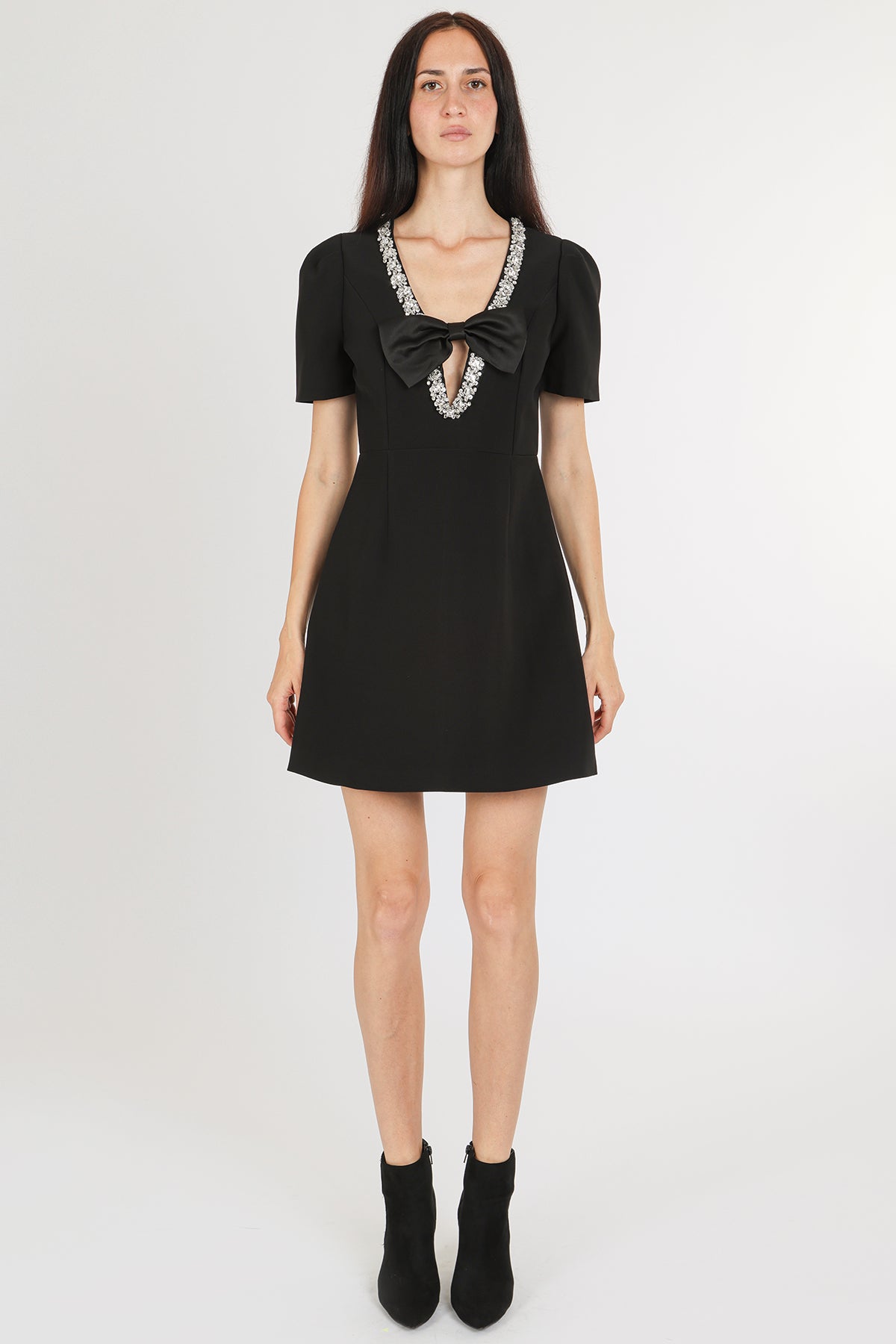 Kai Ribbon Over V-Neck Embellished Mini Sheath Dress - Shop Beulah Style