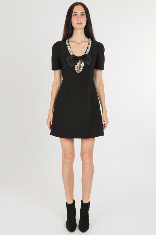 Kai Ribbon Over V-Neck Embellished Mini Sheath Dress - Shop Beulah Style