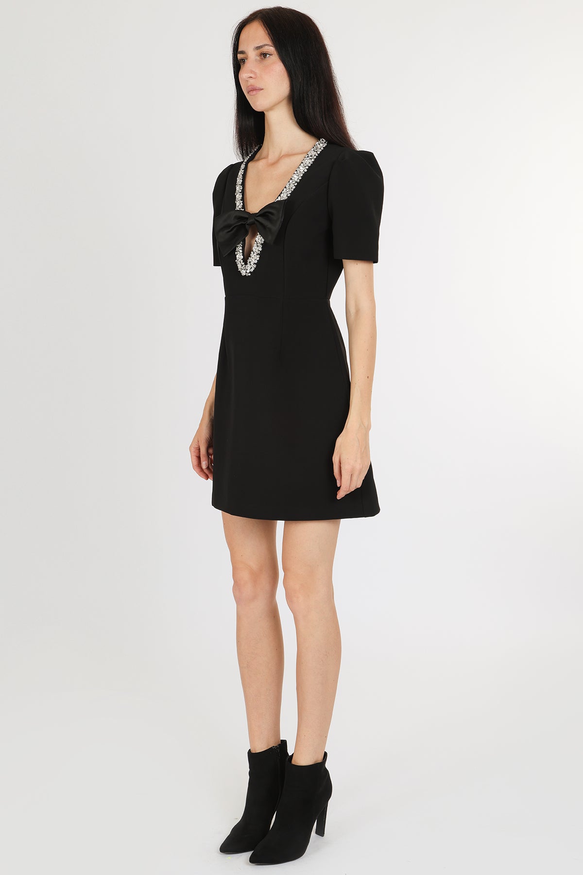 Kai Ribbon Over V-Neck Embellished Mini Sheath Dress - Shop Beulah Style