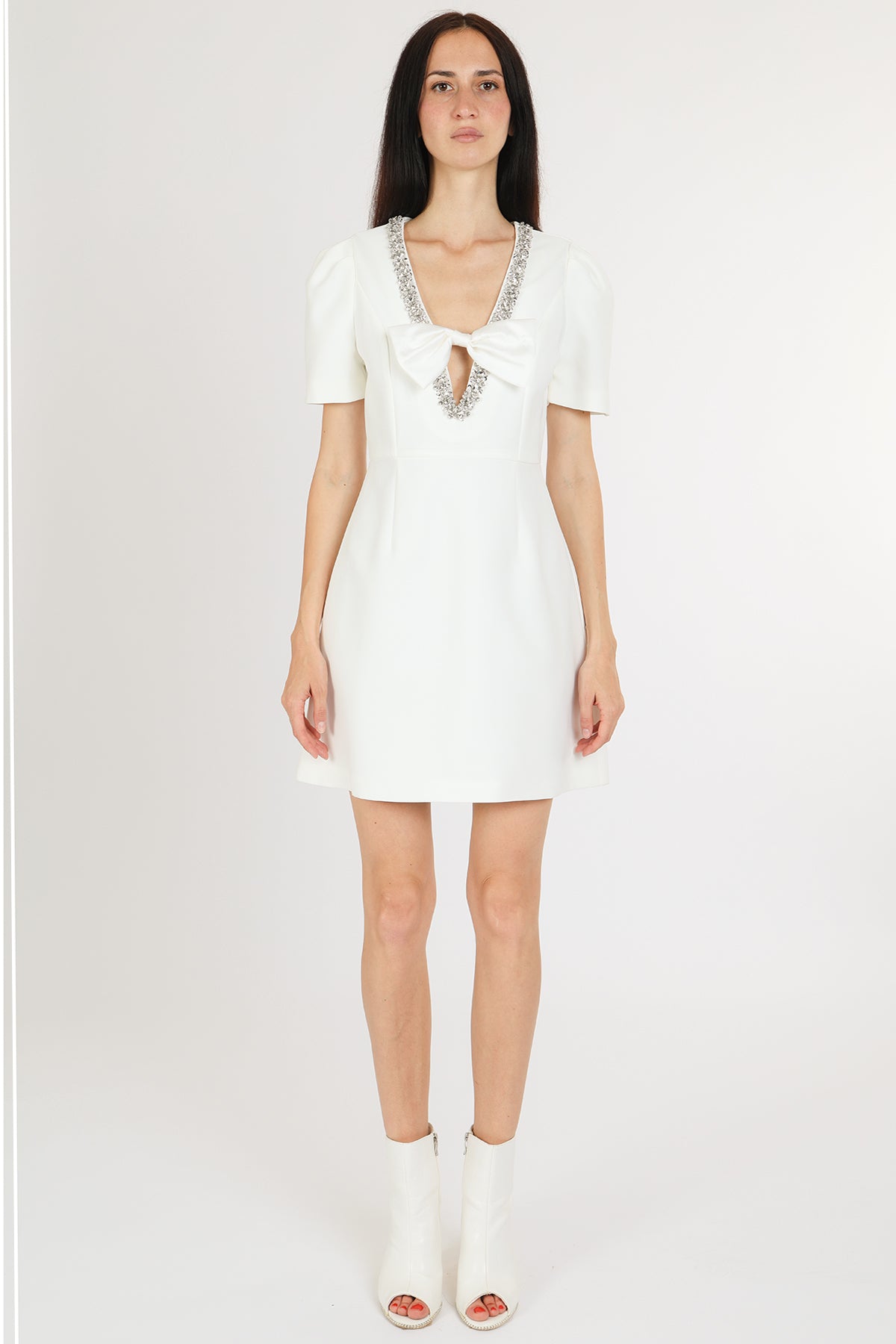 Kai Ribbon Over V-Neck Embellished Mini Sheath Dress - Shop Beulah Style