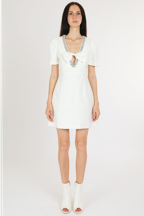 Kai Ribbon Over V-Neck Embellished Mini Sheath Dress - Shop Beulah Style